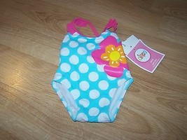 Infant Size Small 6 Months 12.5-18 lbs Aqua White Polka Dots Swimsuit Swim Suit - £11.19 GBP