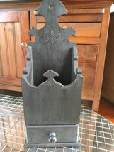 Vintage Wooden Candle Box with Drawer Distressed Black Paint - $35.00