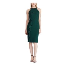 New Lauren Ralph Lauren Green Embellished Sheath Ruffle Dress Size 14 $175 - £93.81 GBP