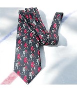 Vtg Beaufort Ice Hockey Players Pure Silk Novelty Black Red Necktie - $21.70 CAD