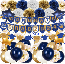 2024 Graduation Party Decorations Blue Gold Graduation Party Decorations Kit-Cla - £20.49 GBP
