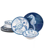 12-Piece Sea Shells Ocean Theme Dinnerware Set Blue White - $1,951.39 MXN