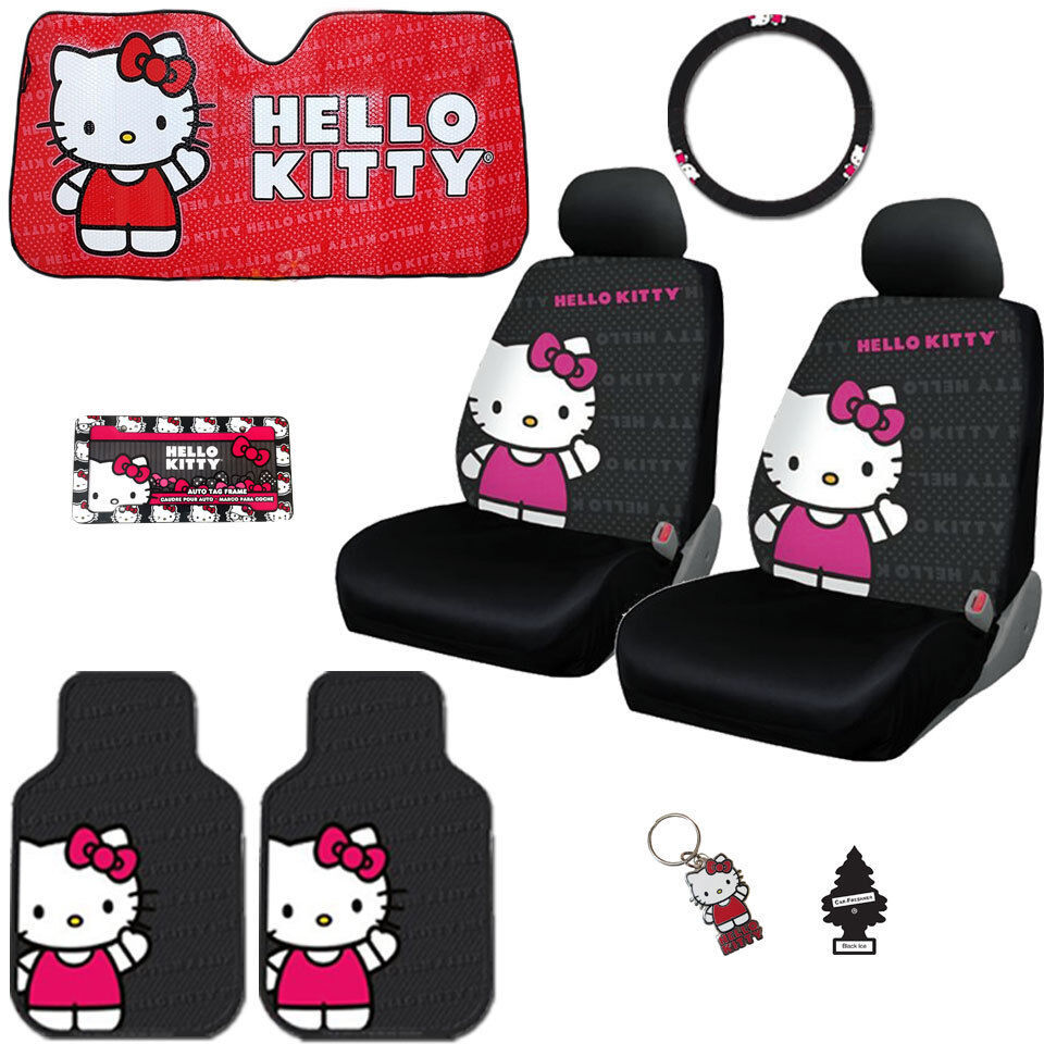 Primary image for FOR MAZDA 8PC HELLO KITTY CAR TRUCK SEAT STEERING COVERS MATS ACCESSORIES SET