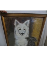 Vtg 1976 Framed w/glass Samoyed &amp; mut friend dogs chalk Painting Drawing... - $150.00