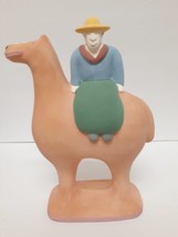 Sigma Ken Goldstrom Ceramic Sculpture Folk Art MAN ON LLAMA L/E 9&quot;x6&quot; Vintage - £38.71 GBP
