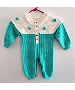 Handmade Crochet One-Piece Footie Jumper Handknit Colorblock VTG - $41.03 CAD