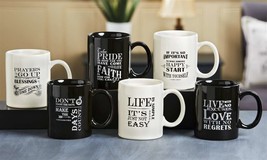 Motivational Coffee Mug Set of 6 Ceramic Inspirational Black & Cream 12 o.z.   image 2