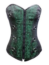 Green Black Brocade Leather Steampunk Halloween Party Ivy Long Overbust Corset - £63.94 GBP
