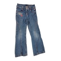 BRATZ Girls Denim  Blue Jeans Sz 7/8 M Embroidered Logo Bling Flared Stretch - £13.44 GBP