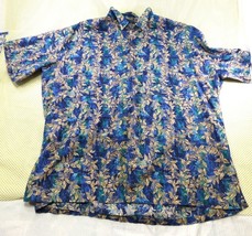 Hilo Hattie Mens Hawaiian Shirt 2XL Blue &amp; Gold Leaf Print Short Sleeve ... - $19.00