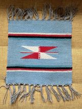 VTG Antique Chimayo Weaving Miniature Rug Southwest NEW MEXICO 10x10" Bl... - $58.36