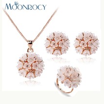 MOONROCY  Rose Gold Color Flower Cute CZ Austrian Crystal Necklace Earrings and  - £30.01 GBP