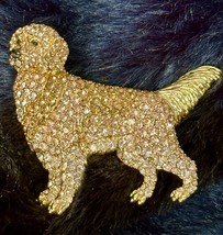 Golden Retriever Brooch Goldtone Swarovski Crystals Off Park Collection - £138.41 GBP