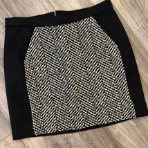 J Crew Tweed Front Skirt Size 2 Black Print Wool Mini Zip Back Pencil Straight - £15.01 GBP