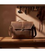 Vintage Crazy Horse Leather Briefcase 15 Inch Laptop Bag, Genuine Cowhid... - $230.00