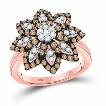 Authenticity Guarantee 
10k Rose Gold Womens Round Brown Diamond Flower Clust... - £801.63 GBP