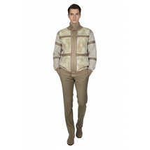 Men's Fancy European Sweater Jacket By Silversilk Fashionable 11012 Tan image 2