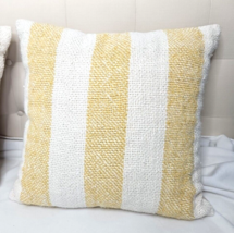 Pottery Barn Faye Linen Textured Striped Pillows 22&quot; Square Yellow with Insert - £32.26 GBP