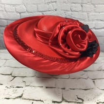 Vintage Mr. Hi’s Hat Red Kentucky Derby Satin Jeweled Rose Showstopper Church - £59.35 GBP