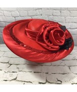 Vintage Mr. Hi’s Hat Red Kentucky Derby Satin Jeweled Rose Showstopper C... - £55.79 GBP