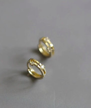 9ct Solid Gold Double Wrap Huggie Hoops Zirconia Earrings 9K Au375 - dainty - £85.81 GBP