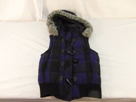 Adult Women&#39;s Aéropostale Full Zipper Blue Black Plaid Zip On Hood Vest ... - €14,73 EUR