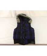 Adult Women&#39;s Aéropostale Full Zipper Blue Black Plaid Zip On Hood Vest ... - €14,61 EUR