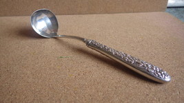 ANTIQUE NATIONAL SILVER CO STERLING NARCISSUS FLORAL REPOUSSE 8 INCH LADLE - $85.00