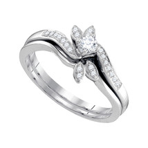 10k White Gold Round Diamond Leaf Floral Bridal Wedding Engagement Ring Set - £366.05 GBP
