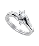 10k White Gold Round Diamond Leaf Floral Bridal Wedding Engagement Ring Set - $629.07 CAD