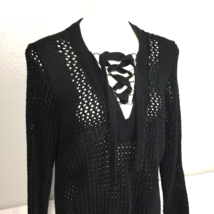 Derek Lam 10 Crosby Large Sweater Black Open Knit Lace Up - $34.99