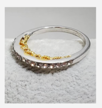 SILVER GOLD ACCENT RHINESTONE BAND RING SIZE 5 6 7 8 9 10 - £31.85 GBP