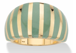 Green Jade Striped Dome Gp Ring 14K Gold Sterling Silver 6 7 8 9 10 - £314.75 GBP