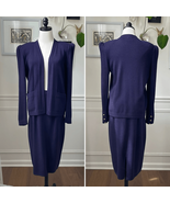 Vintage 80s St. John Santana Knit Purple 2pc Skirt Suit S 8 - $315.00