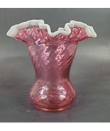 Fenton Glass Cranberry ~ SNOW CREST SPIRAL OPTIC ~ 6 3/4&quot; Tall Ruffled V... - £54.91 GBP