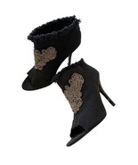 Betsey Johnson Black Denim Peep Toe Embellished Ankle Booties Heels Size... - $51.43