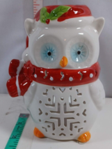 OWL IN SCARF~Votive Tea Light Candle Holder~White Ceramic~Christmas Winter Decor - £7.73 GBP
