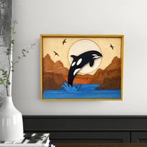 Wall Art Décor  Whale jumping from the water Ladscape Wood Sculptu - £135.88 GBP