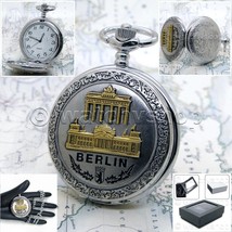 Pocket Watch Silver Color Full Hunter for Men 47 mm with Berlin Design C07 - $19.99
