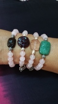 Natural Rose Quartz, Amethyst, Garnet, Jade Hand Carved Gemstone Beads Bracelet  - £56.01 GBP+