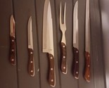 Wood Handle Knife Lot Vintage Japan Regent Sherwood R S Carving Chef Set x6 - $65.00