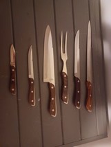 Wood Handle Knife Lot Vintage Japan Regent Sherwood R S Carving Chef Set x6 - £51.83 GBP