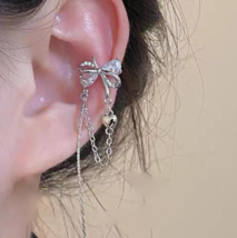 Fashion light luxury bow zircon fringe ear clip without piercing female ... - £15.56 GBP
