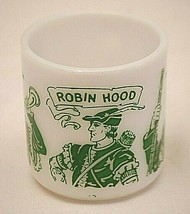 Hazel Atlas Robin Hood Kid&#39;s Milk Glass Juice Mug Cup D Handle Green 6 oz. MCM - £19.46 GBP