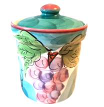 Certified International Pottery Canister Portugal Teal Purple Grapes 5.5&quot; AS IS - £12.73 GBP