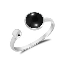 Unique Circle Shaped Black Onyx Open-Ended Sterling Silver Band Ring-9 - $13.16