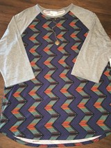 NEW LuLaRoe 3XL Navy Blue Aztec Zig Zag Body Gray Sleeve Randy Baseball Tee - £20.92 GBP