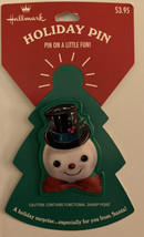 Hallmark Christmas Tin Snowman Head Holly Top Hat Red Bow Pin Brooch - $15.00