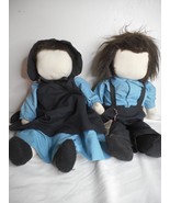 Pair Amish Folk Art Primitive Handmade Faceless Dolls Boy / Girl 19” Sig... - $104.99