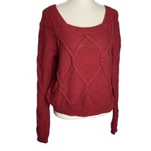 Cabi 3883 Square Neck Pullover Mulberry Pink RedChunky Cable Knit Cropped L - $30.80